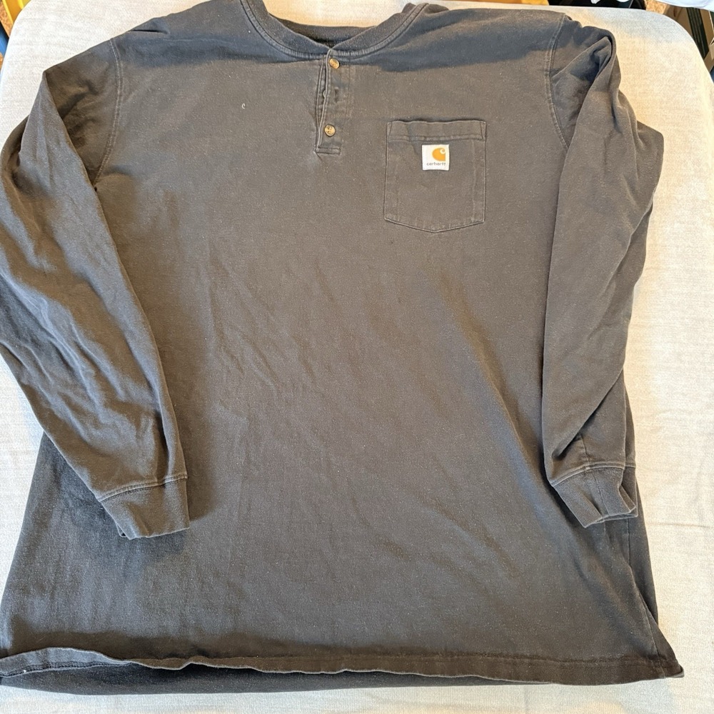 Carhartt Henley Shirt Mens 2XL‎ Tall Black Long Sleeve Pocket Workwear